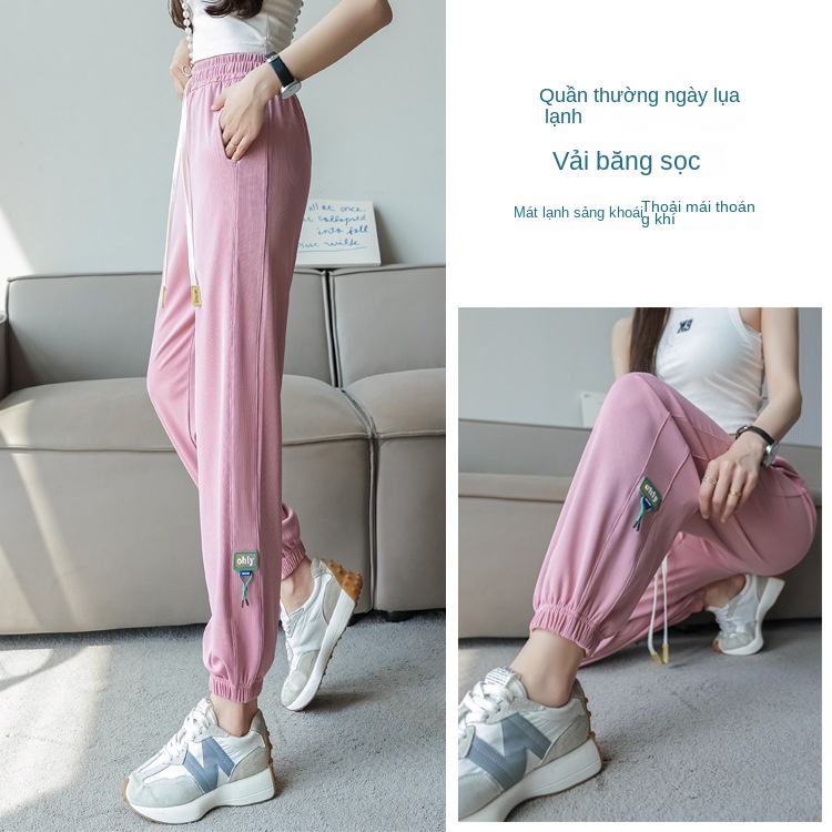 Quần Harem Thể Thao Bằng Lụa Lạnh Có Túi Plus Size Cho Nữ Dưới 100KG