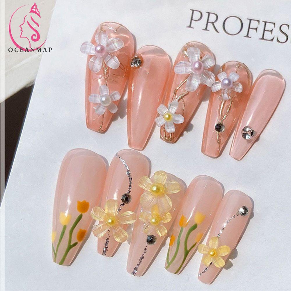 Phụ Kiện Hạt Kim Loại Hình Hoa Năm Cánh Nhiều Màu Sắc Trang Trí Móng Tay|Móng Tay Giả