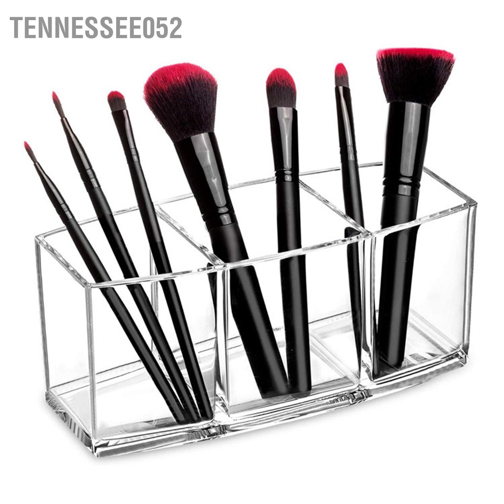 Tennessee052 Hộp đựng cọ trang điểm trong suốt bút lông mày 3 ô đơn giản thời cho phụ kiện bàn làm việc văn phòng