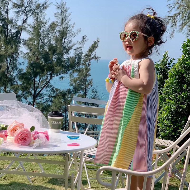 Đầm Sát Nách Kẻ Sọc Nhiều Màu Thời Trang Mùa Hè Hàn Quốc Cho Bé Gái