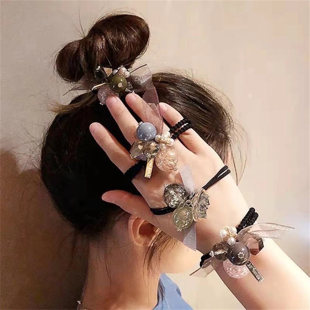 Dây Cột Tóc Cao Su Co Giãn Đính Hạt Pha Lê Phong Cách Hàn Quốc Thời Trang Cho Nữ