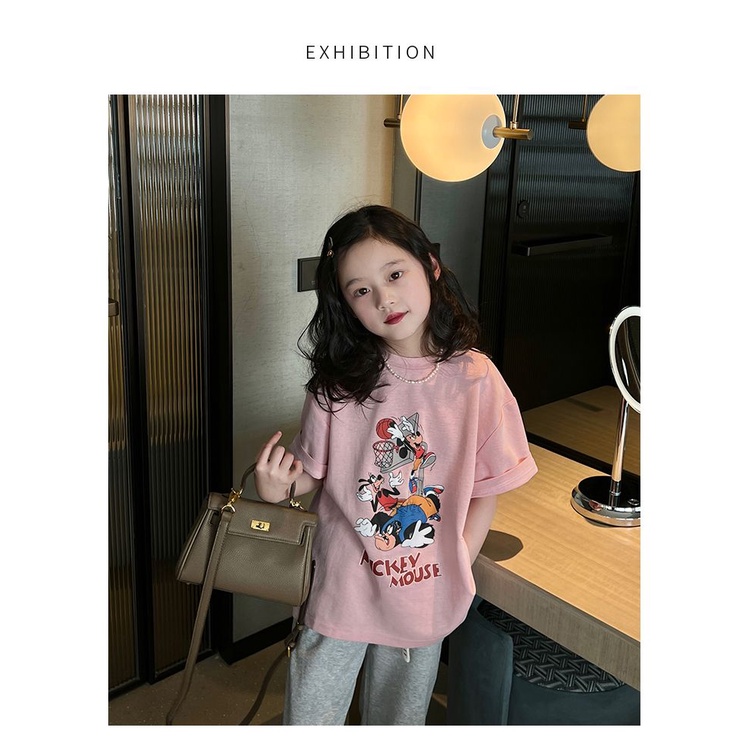 Áo Thun cotton Tay Ngắn Dáng Rộng Phong Cách Hàn Quốc Thời Trang Mùa Hè 2023 Cho Bé Gái