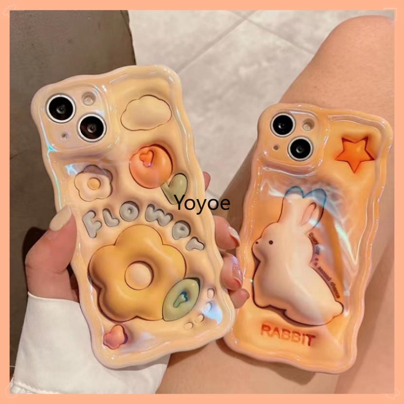 Ốp Điện Thoại Silicon Mềm Trong Suốt Họa Tiết Hoa / Thỏ 3D Chống Sốc Cho iPhone 14 13 12 11 Pro Max X XS XR 7 8 Plus SE