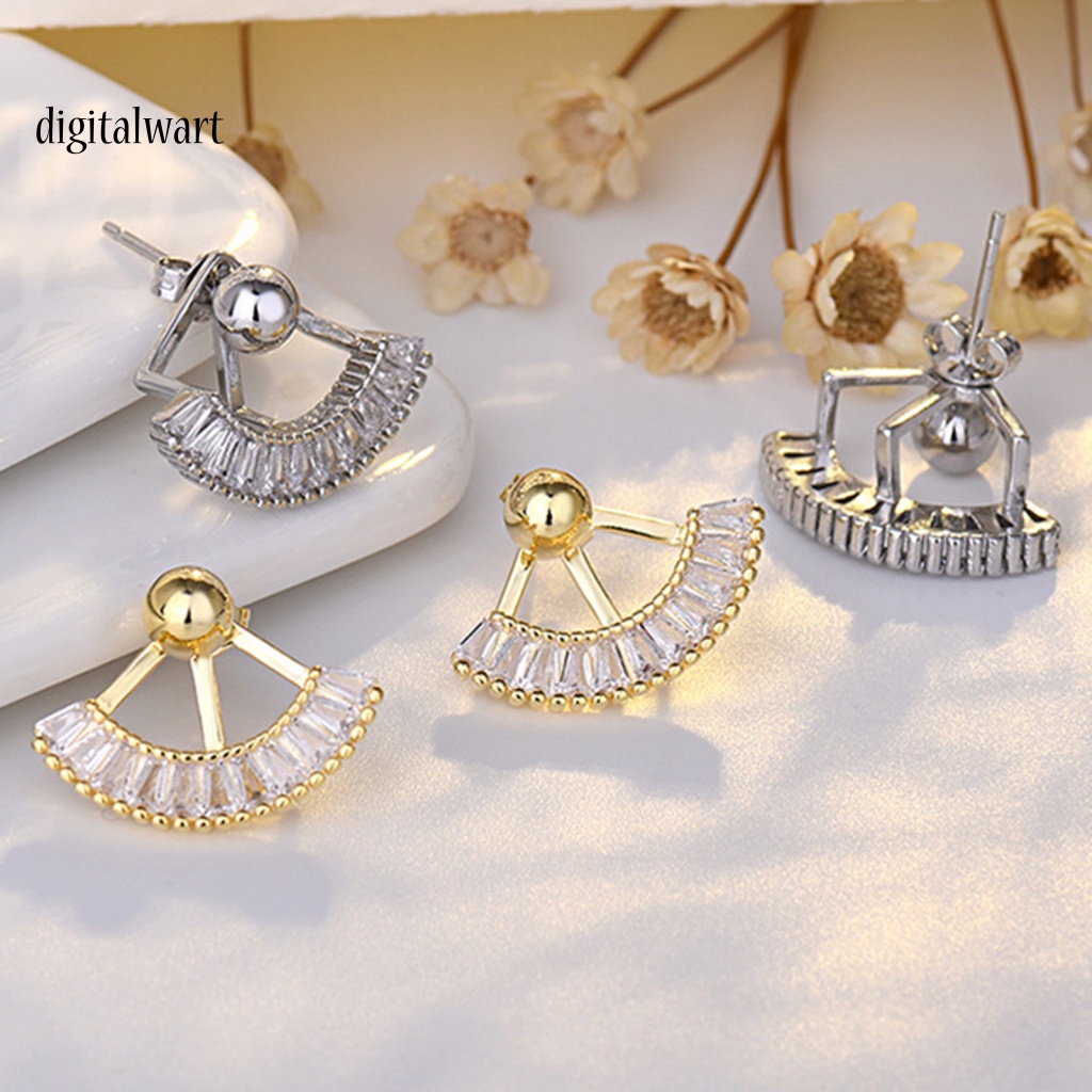 Kỹ Thuật Số| 1 Cặp Bông Tai Hình Quạt Tròn Đính Đá Thời Trang Dành Cho Nữ