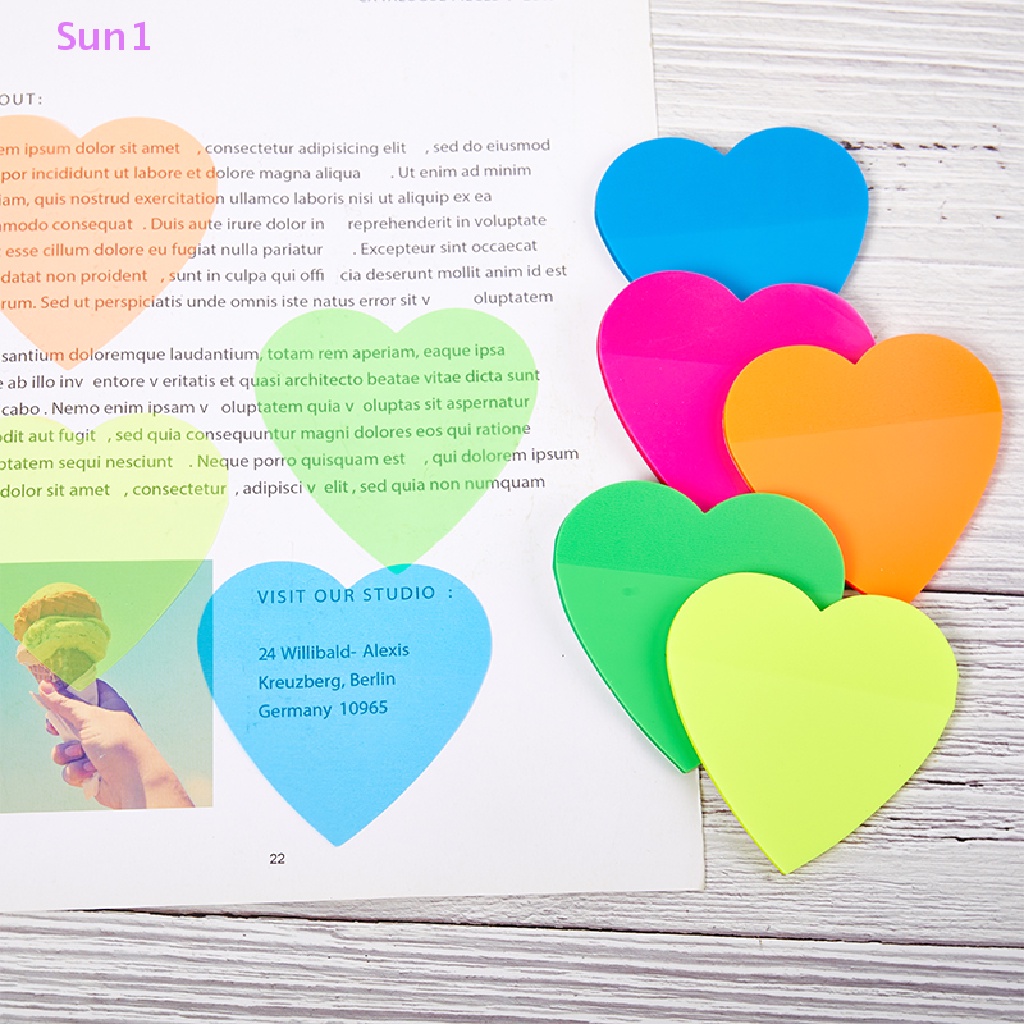 Sun1 > Giấy Ghi Chú Chống Thấm Nước Trong Suốt Họa Tiết Trái Tim Nhiều Màu Sắc Dành Cho Học Sinh / Văn Phòng