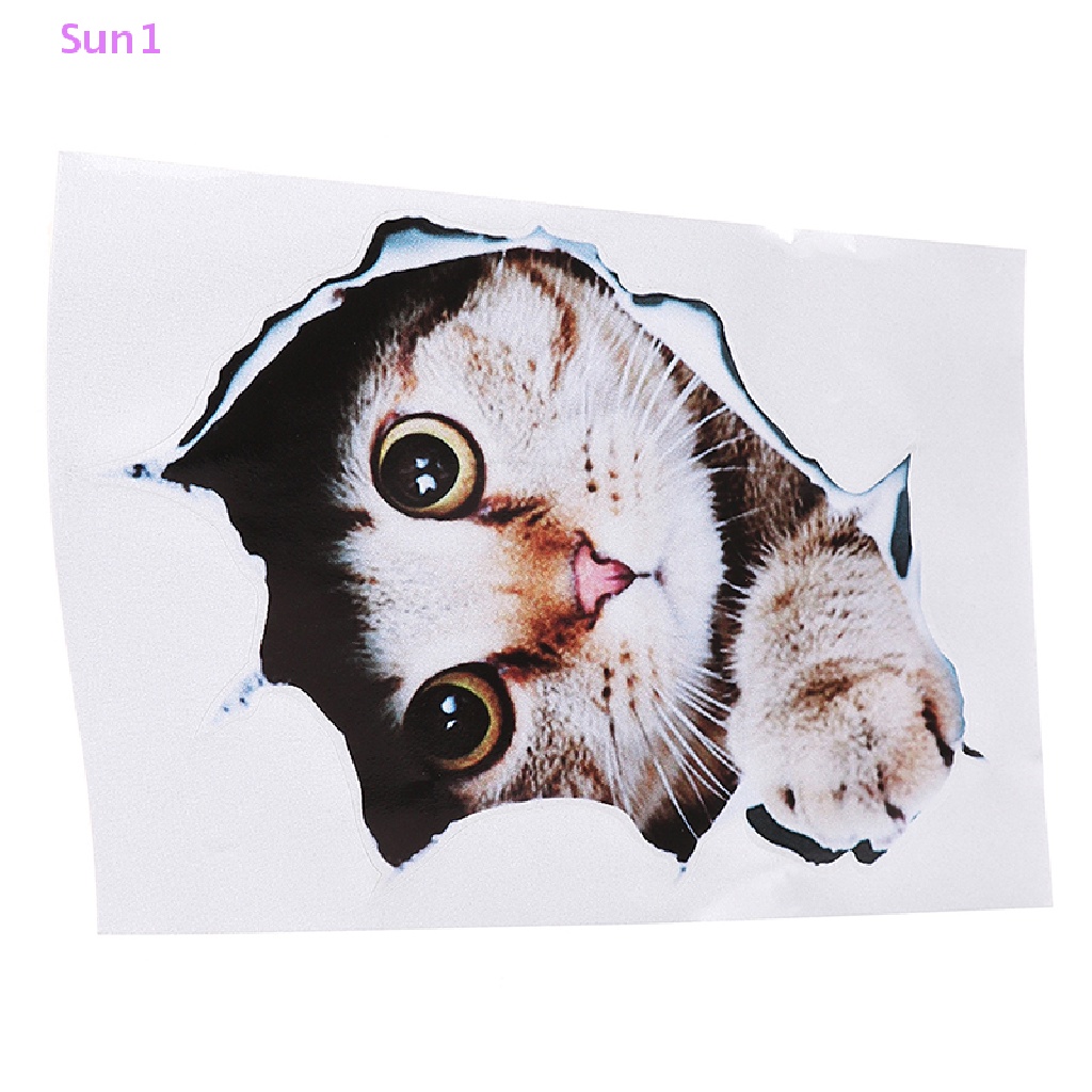 1 Sticker vinyl Dán Xe Hơi Hình Mèo 3D Phản Quang Dễ Thương