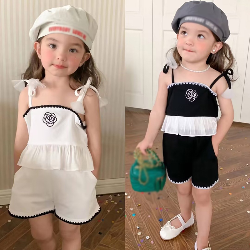 Khung Treo Đồ Dùng Em Bé Tiện Dụng Chất Lượng Cao❤Bộ Áo Croptop Hai Dây In Họa Tiết Hoa + Quần Ống Rộng Lưng Thun Thời Trang Mùa Hè Hàn Quốc Cho Nữ