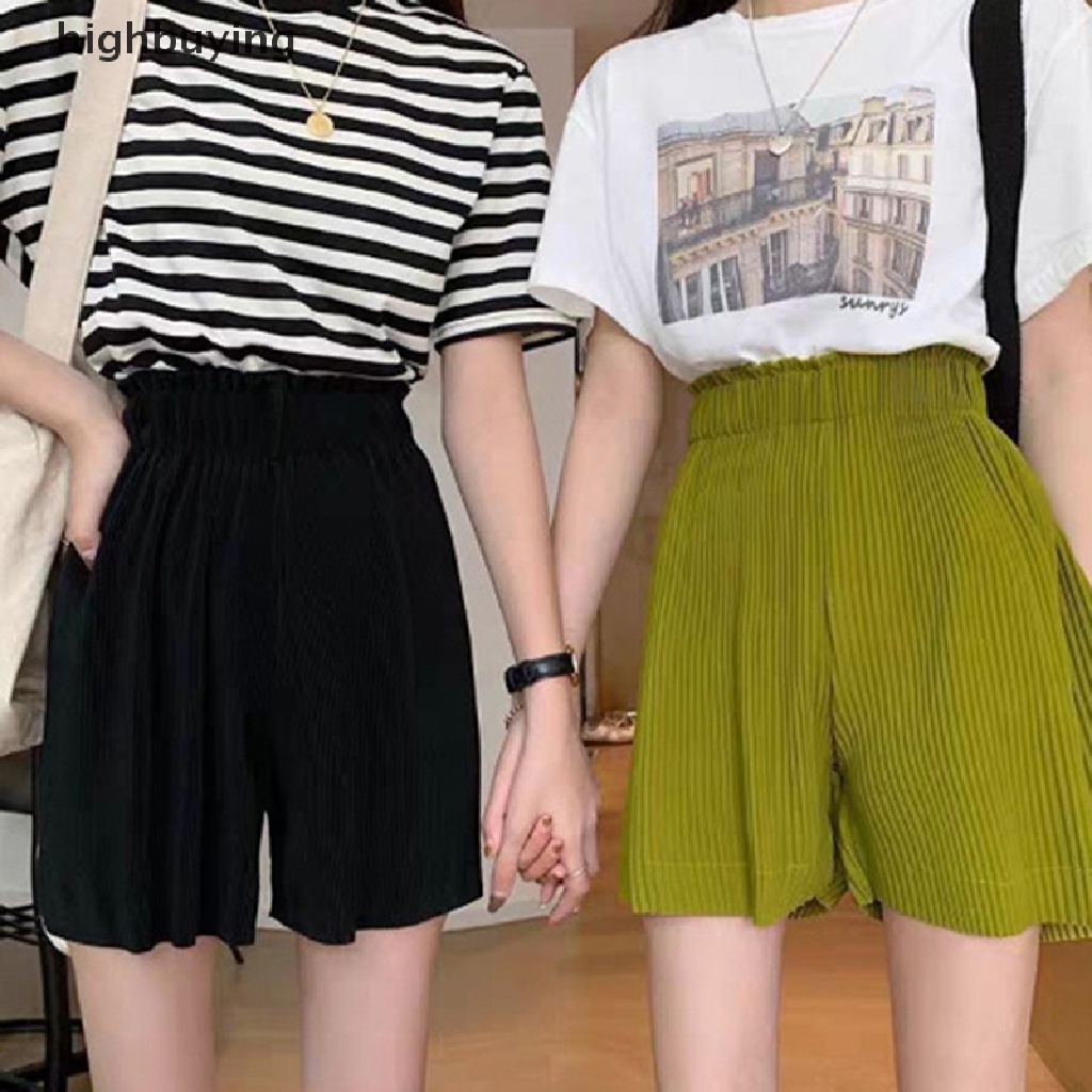 Quần Short Thể Thao Màu Trơn Lưng Cao Dáng Rộng Thời Trang Mùa Hè Cho Nữ