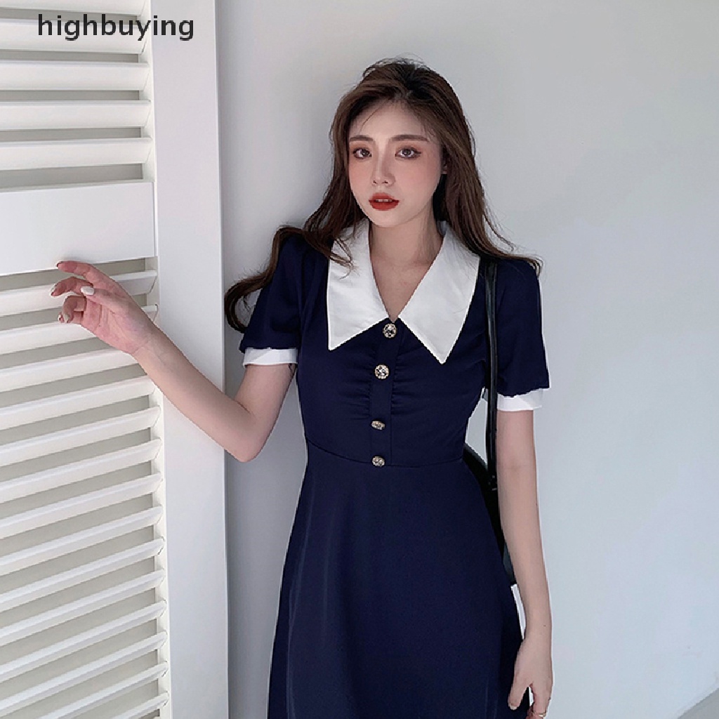 Hbvn Belle Peter Pan Đầm Midi Tay Phồng Phối Màu Thổ Cẩm Có Dây Cột Ở Giữa Bắp Chân Mùa Hè Cho Nữ