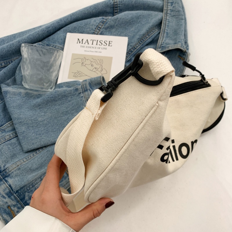 Túi Xách Vải Canvas Đeo Vai In Chữ Phong Cách Hàn Quốc Thời Trang Cho Nữ