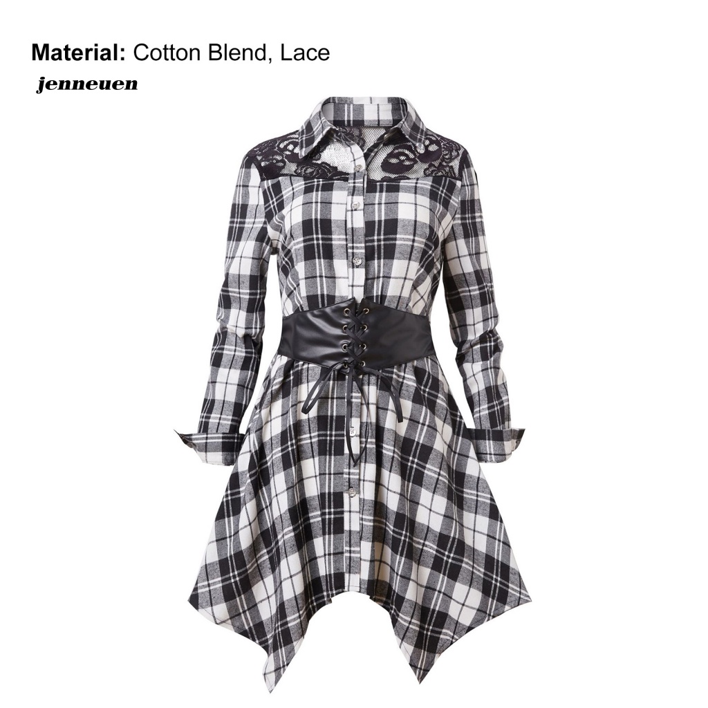 Áo Sơ Mi Cổ Bẻ Viền Ren Dáng Dài In Họa Tiết Kẻ Sọc Thiết Kế Lệch Tà Thời Trang Cho Nữ