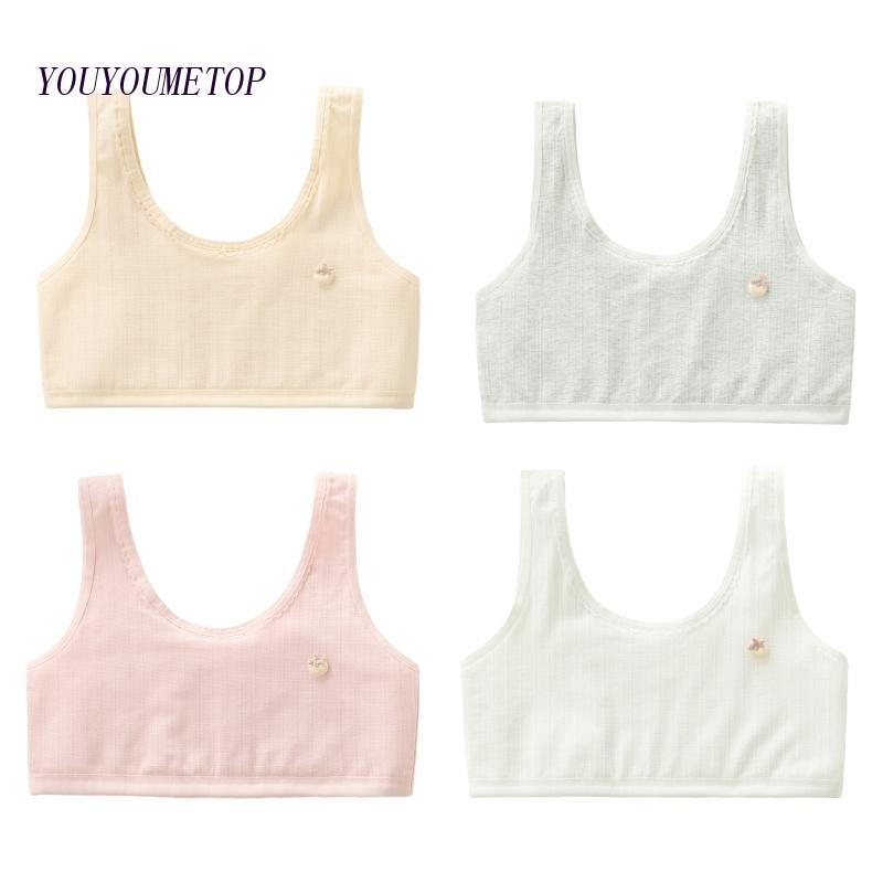 Youyo Áo Lót Thể Thao Cotton Hai Lớp Không Gọng Phối Ren Màu Trơn Họa Tiết Dâu Tây Dễ Thương Dành Cho Nữ Thanh Thiếu Niên