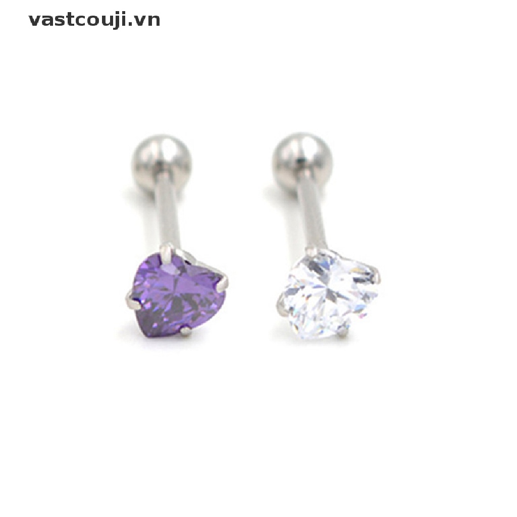 1 Khuyên Tai Hình Trái Tim Đính Đá 5 / 8mm Thời Trang Cho Nữ