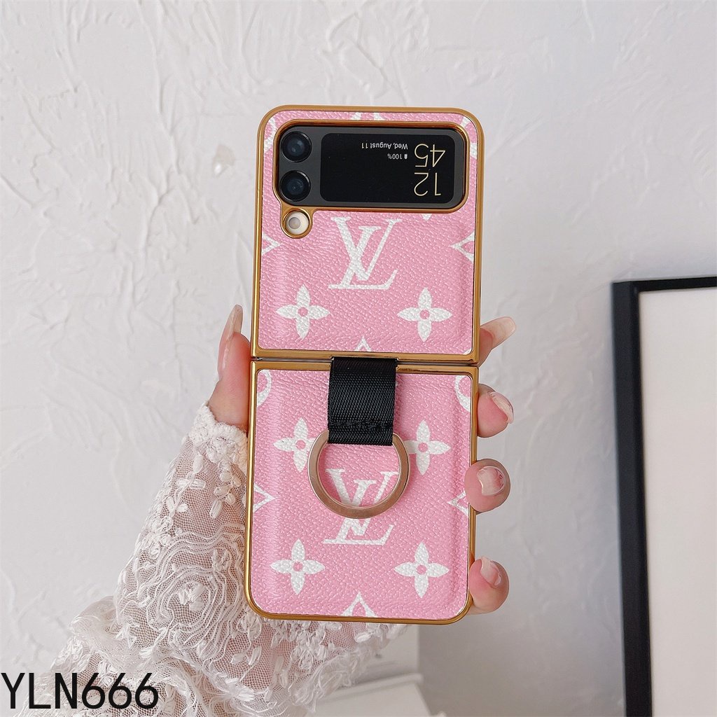 Ốp Điện Thoại Da PU Có Nhẫn Đỡ Cho Samsung Galaxy Z Flip 4 Z Flip 3 Z Flip4 5G