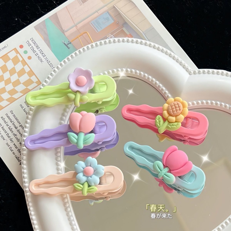 Set 10 Kẹp Tóc Kim Loại Hình Hoa Hoạt Hình Phong Cách Hàn Quốc Cho Bé Gái