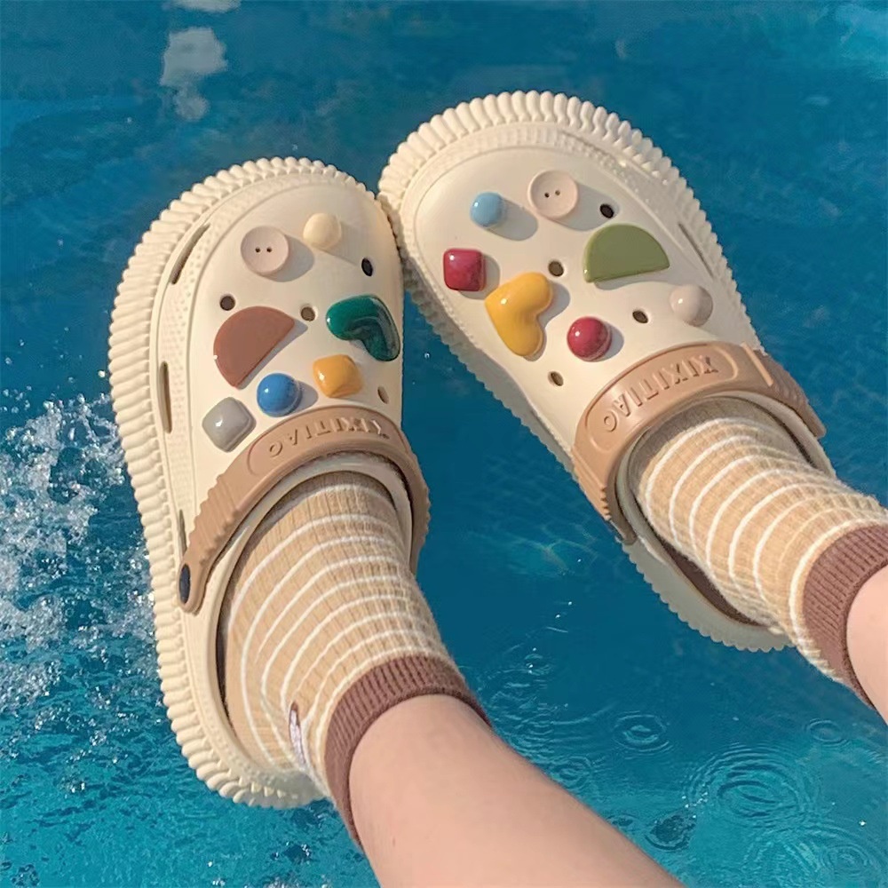 Xăng đan Đế Mềm Dày Cài Nút Dễ Thương Phong Cách Hàn Quốc Cho Nữ