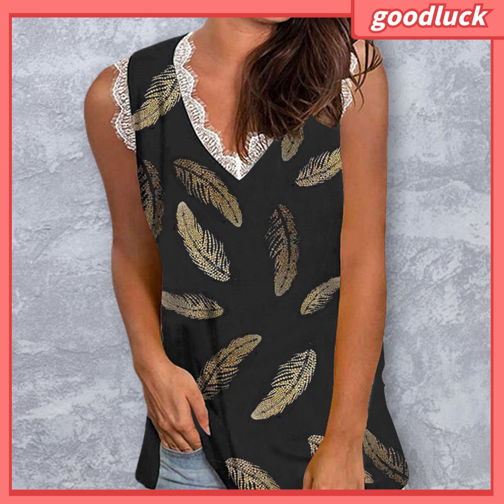 Áo Sát Nách Cổ Chữ V Phối Ren In Họa Tiết Hoa Phong Cách Đường Phố Thời Trang Mùa Hè