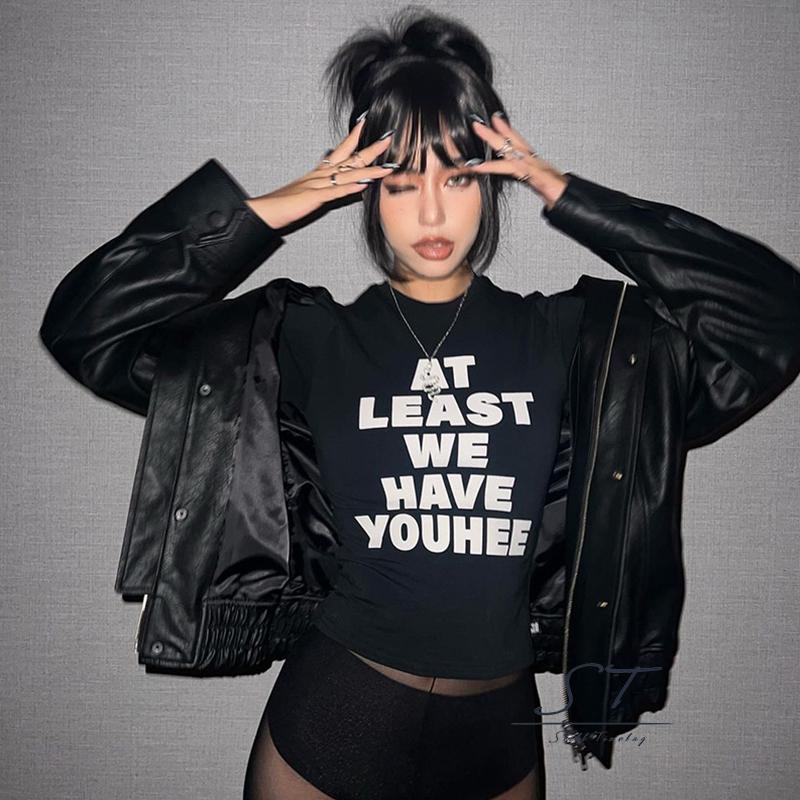 Áo Thun Tay Ngắn Cổ Tròn Dáng Ôm In Chữ Phong Cách Đường Phố CY03