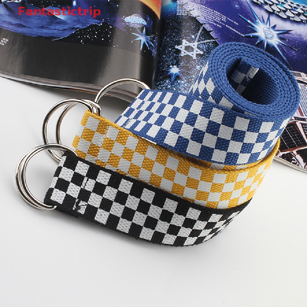 Thắt Lưng Vải Canvas Sọc Caro Phối Khoen Chữ D Thời Trang Đường Phố Mới