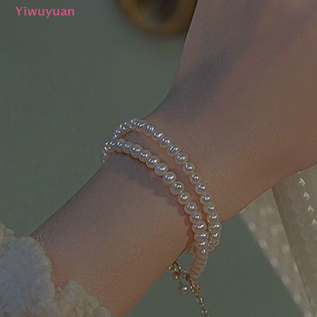 &lt; Yiwuyuan &gt; Vòng Tay Chuỗi Hạt Ngọc Trai Giả Bằng Đồng Rỗng Thanh Lịch Có Thể Điều Chỉnh Phối Tua Rua Dài May Mắn Cho Nữ