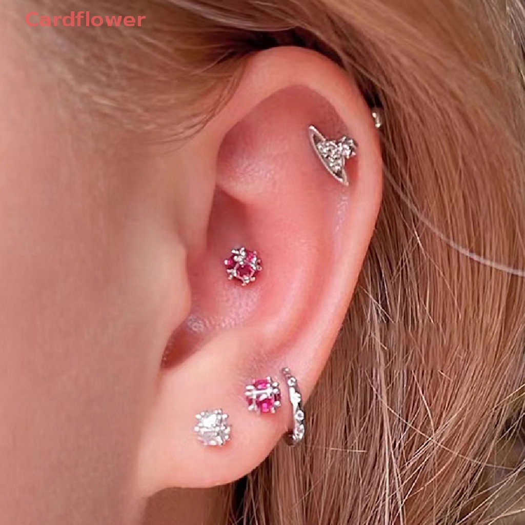 &lt;Cardflower&gt; 1Pair Fashion Punk Zircon Ear Studs Earrings For Women Cartilage Helix Ear Bone Nail Sweet Cool  Ear Jewelry Gift New