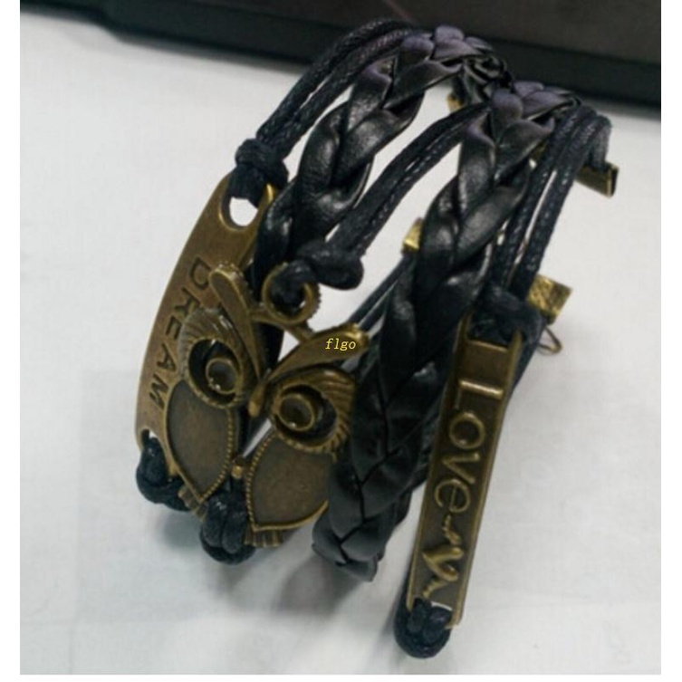 1 Vòng Tay Da PU Nhiều Lớp Đính Hình Chim Cú