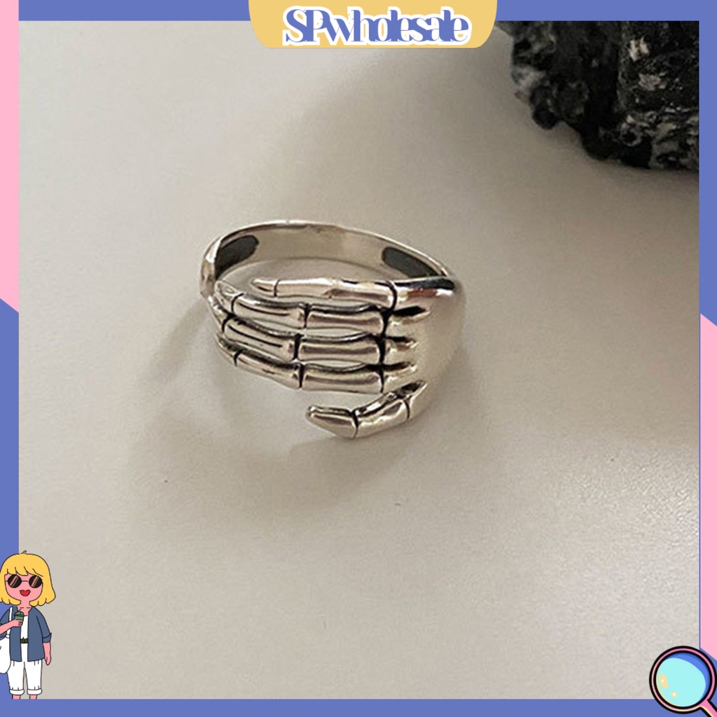<SPwholesale> Nhẫn Hình Xương Bàn Tay Có Thể Điều Chỉnh Kích Cỡ Phong Cách Halloween Cho Nữ