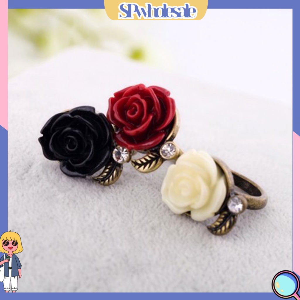 <SPwholesale> Nhẫn Hình Hoa Hồng Đính Đá Phong Cách Vintage Thanh Lịch Cho Nữ