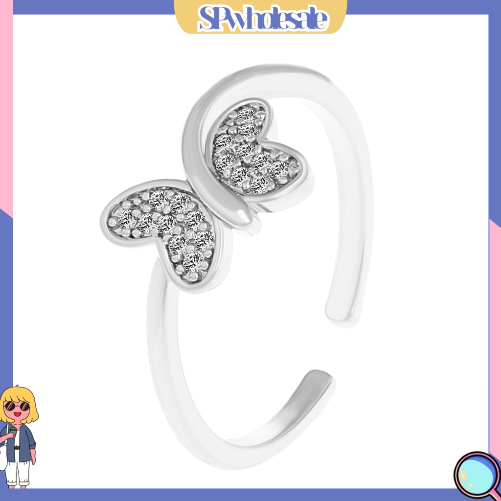 <SPwholesale> Nhẫn Hở Hình Học Đính Đá Hình Bướm Lấp Lánh Có Thể Điều Chỉnh Trang Trí Thời Thượng < Spwholeale >