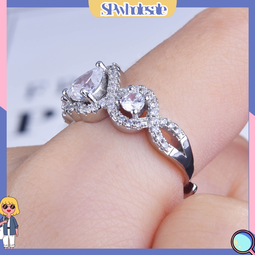 <SPwholesale> Nhẫn Đính Hôn Dạng Hở Không Phai Màu Đính Đá Bằng Đồng