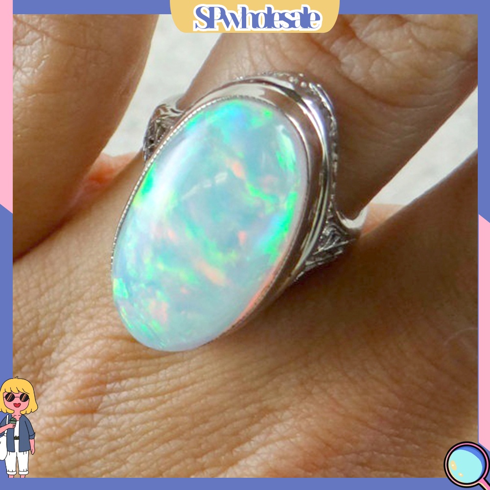 <SPwholesale> Nhẫn Đính Hôn Đính Đá Opal Nhân Tạo Lớn Phong Cách Vintage Dành Cho Nữ