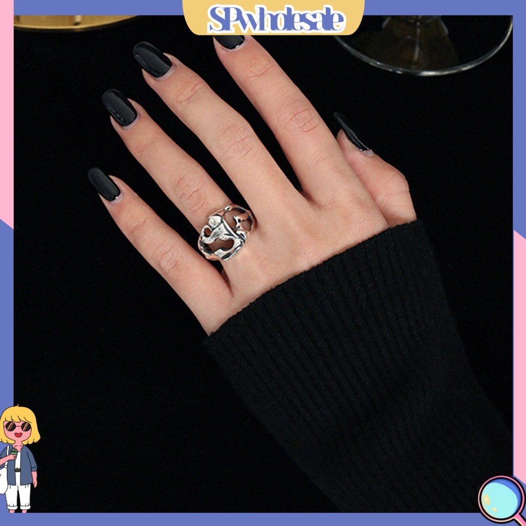 <SPwholesale> Nhẫn Hở Mạ Điện Bóng Cao Màu Trơn Kiểu Retro Tối Giản Có Thể Điều Chỉnh Trang Sức Cho Nữ