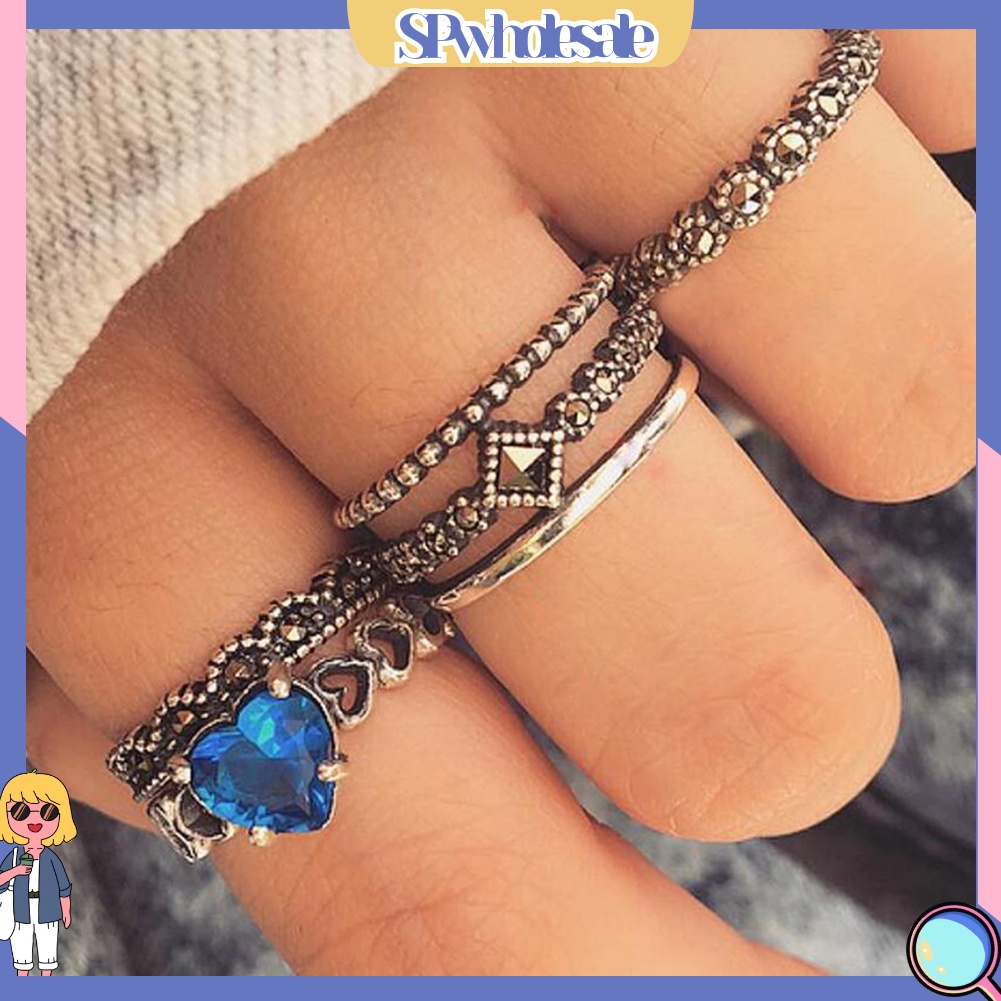 <SPwholesale> Set 6 Nhẫn Đốt Ngón Tay Nhiều Kiểu Đính Đá Phong Cách Boho