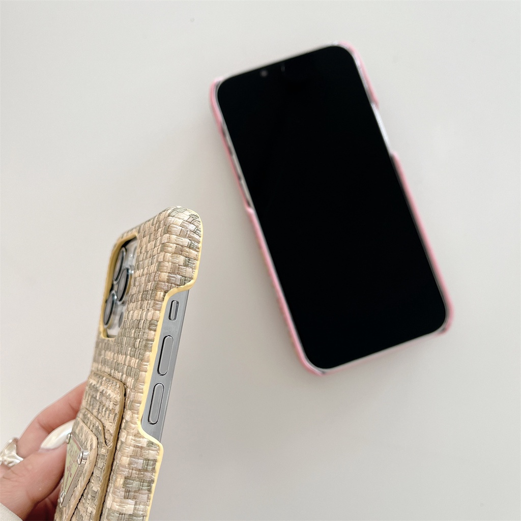 Ốp Điện Thoại Họa Tiết Bện Có Ngăn Đựng Thẻ Chống Trượt Cho iPhone 14 Pro Max 13 Pro Max 12 Pro Max 14PLUS