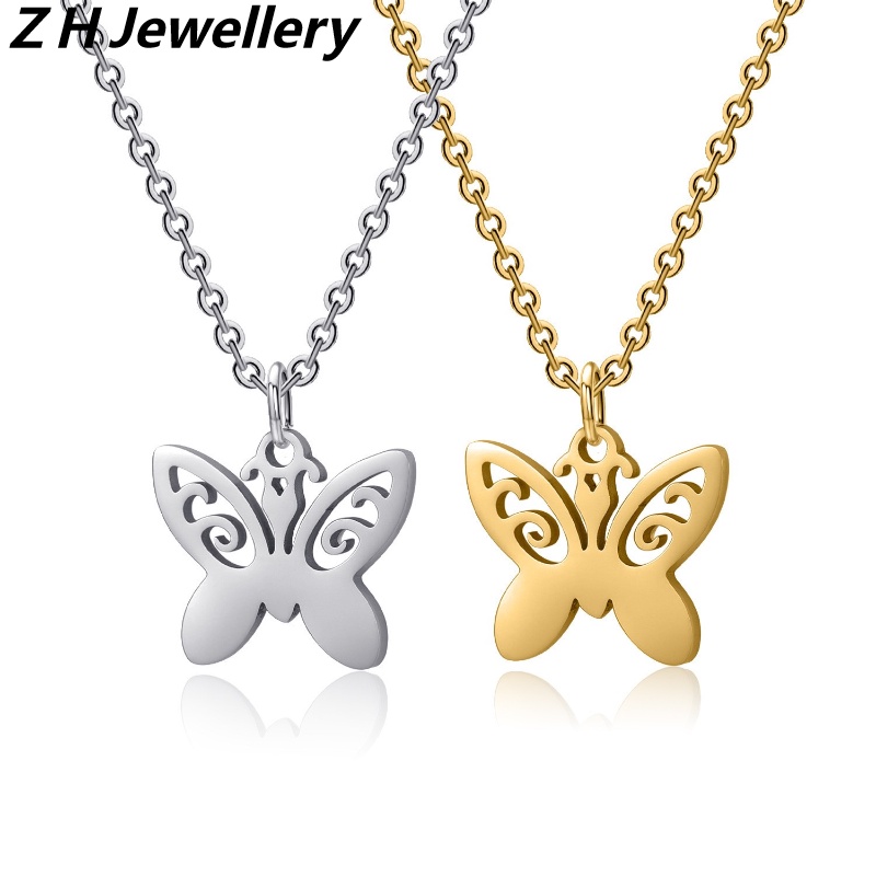 Z Vòng cổ Bằng Thép Không Gỉ Mạ Vàng 24K / Bạc 925 Mặt Hình Bướm Dễ Thương Phong Cách Punk Hip Hop Thời Trang Cho Nam Và Nữ
