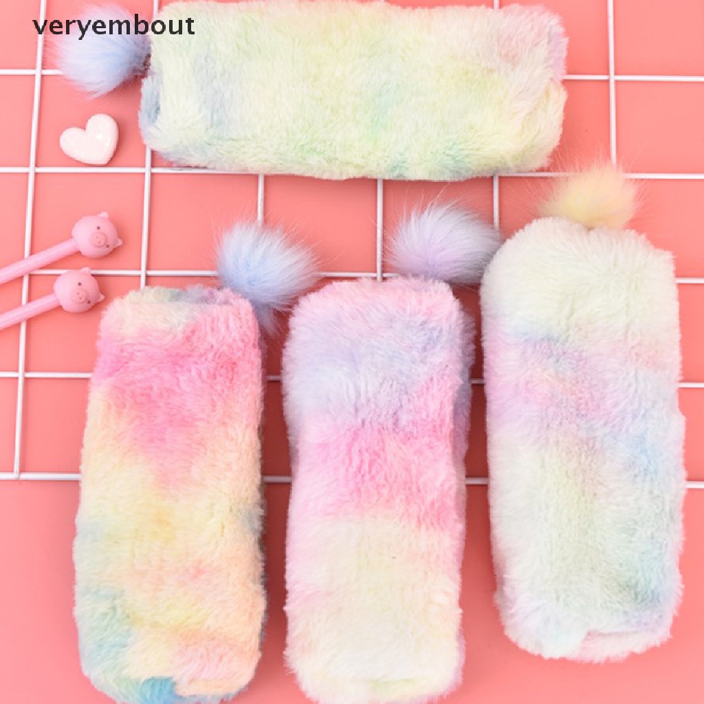 Túi Đựng Bút Phối Lông Màu Sắc Gradient Đáng Yêu