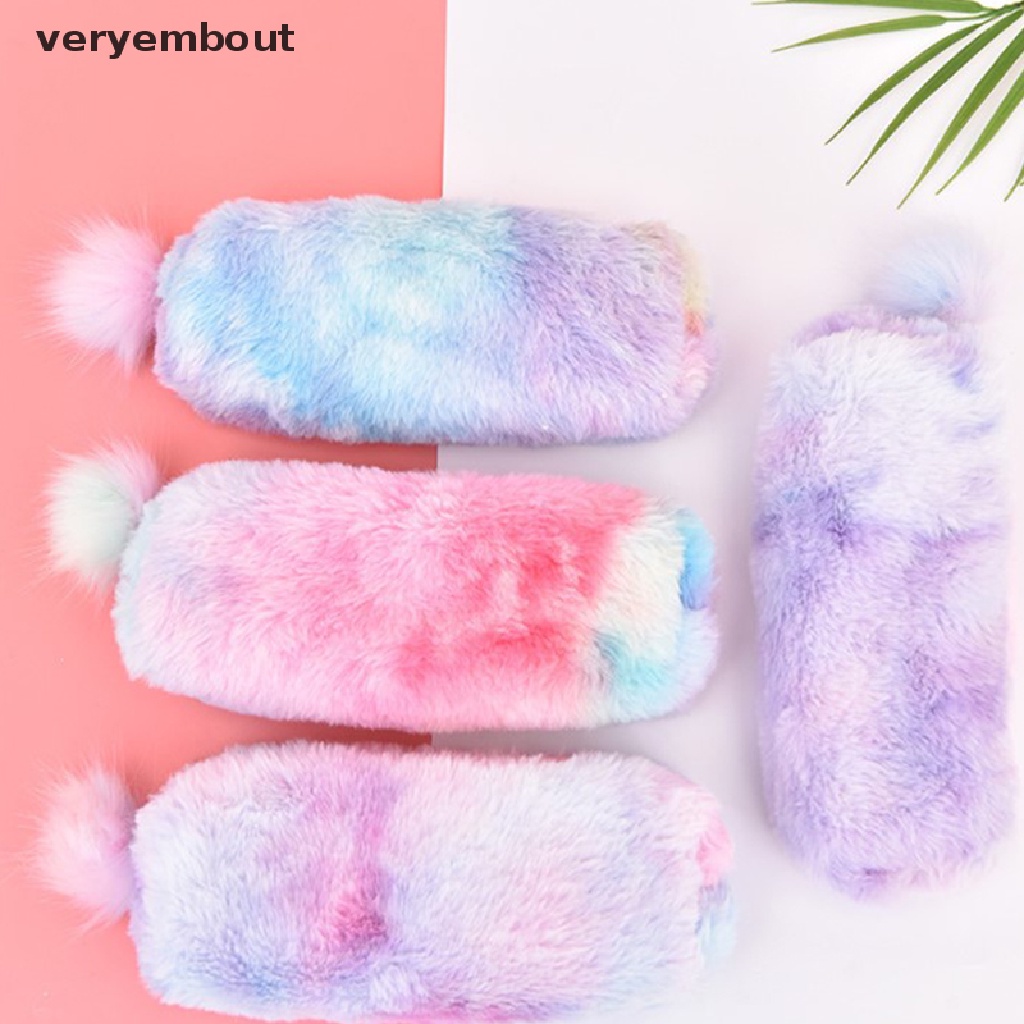 Túi Đựng Bút Phối Lông Màu Sắc Gradient Đáng Yêu