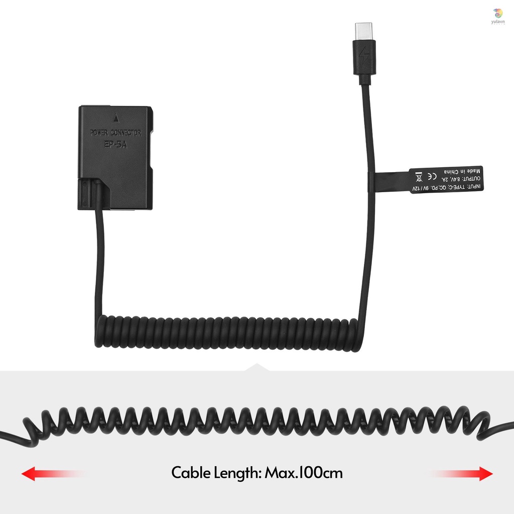Đầu Nối Pin Andoer EN-EL14 USB-C Với Cáp Nguồn USB Type-C Thay Thế Cho D3100 D3200 D3300 D3400 D3500 D5100 D5200 D5300 D5