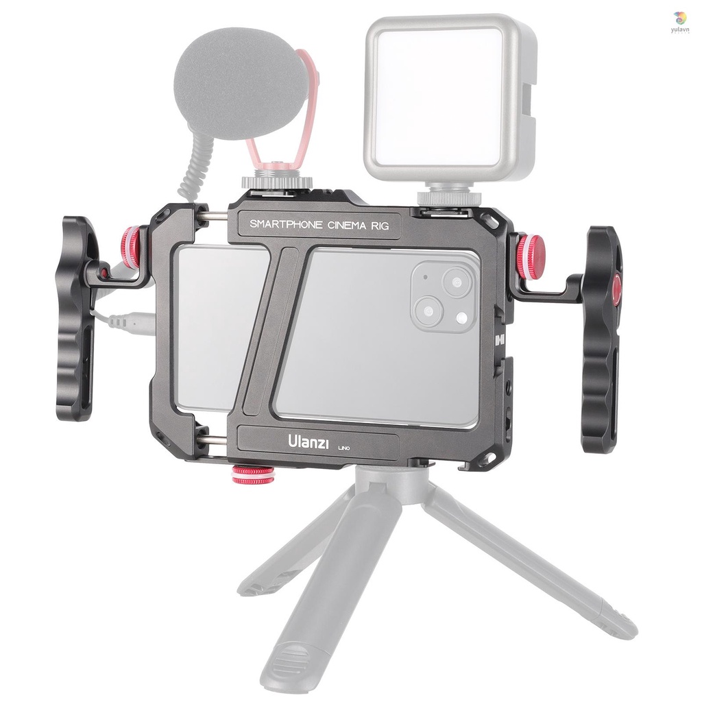 Khung Gắn Điện Thoại Ulanzi Lino Tay Cầm Kép Bằng Hợp Kim Nhôm Với Lỗ Vít 1 / 4 Inch Cho iPhone 13 mini / 13 P