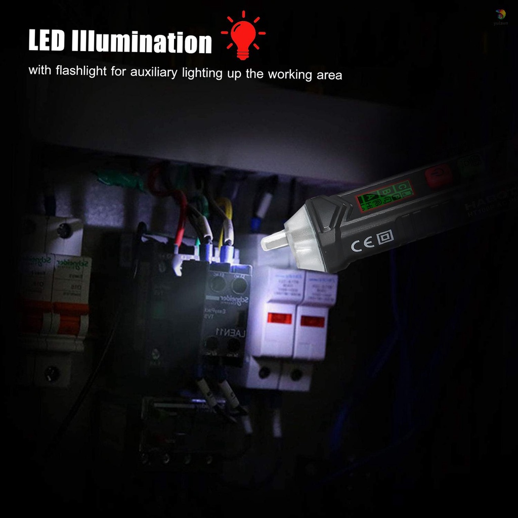 Bút Thử Điện HT100P Không Tiếp Xúc Màn Hình LCD AC Pha &amp; Điện Áp Có Chuông Báo Và Đèn Kỹ Thuật Số