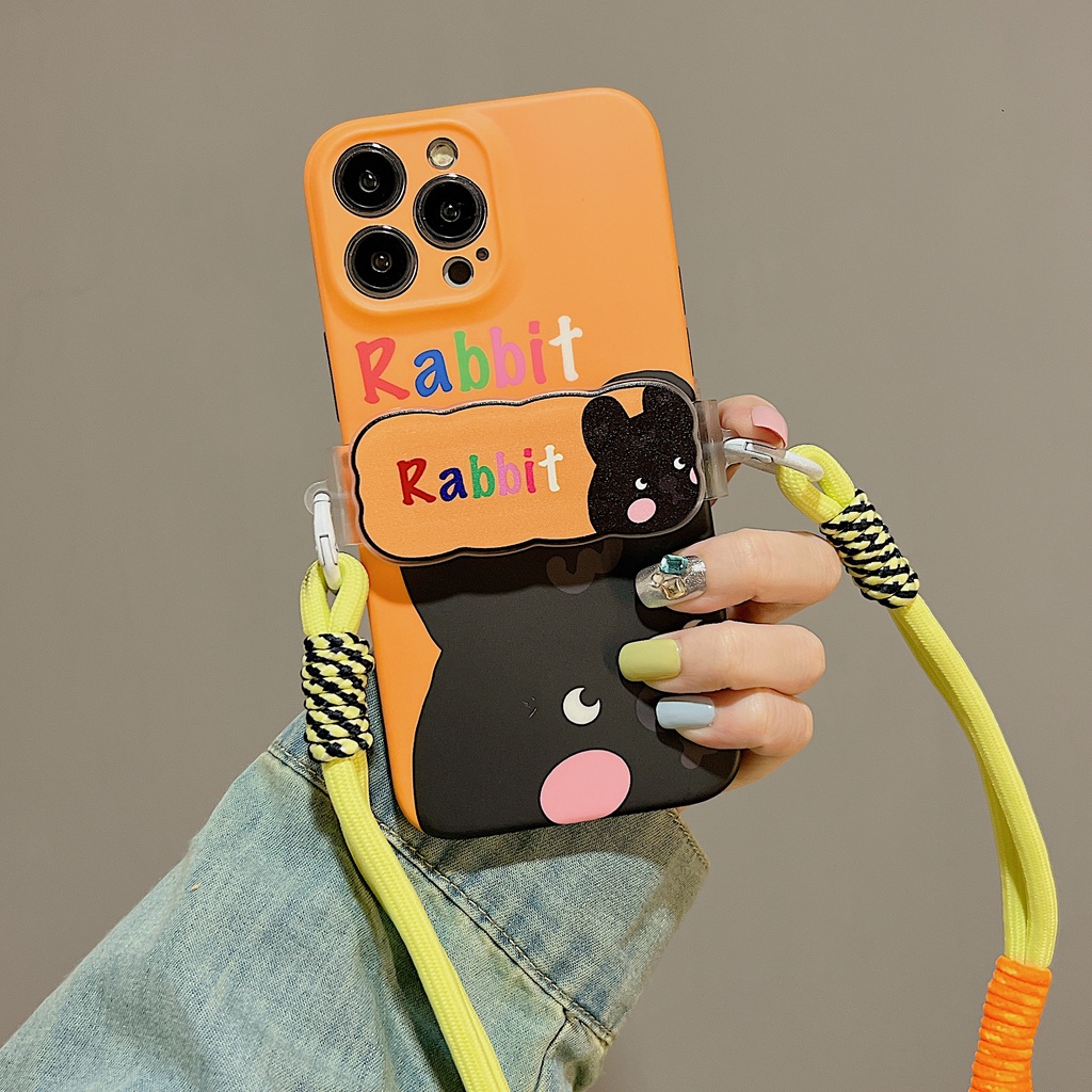 Ốp Điện Thoại TPU Dẻo Họa Tiết Chú Thỏ Đen Kèm Kẹp Chống Rơi Cho iphone 12 14 13 11 Pro Max