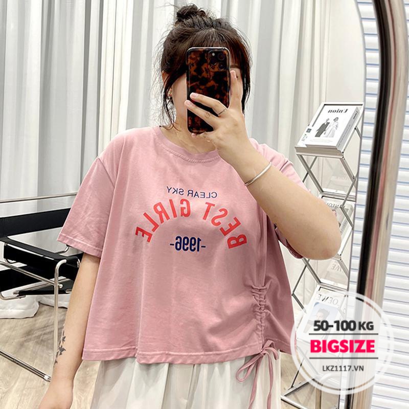 Áo thun Bigsize Áo croptop nữ kiểu form rộng tay ngắn cổ tròn thiết kế dây rút mùa hè Phong cách Hàn Quốc Thời Trang cá tính xinh đẹp bigsizegiaree