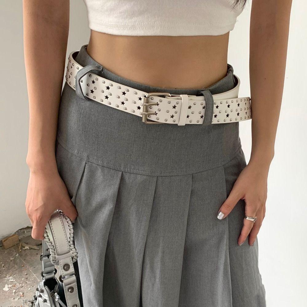 EXPEN Thắt Lưng Khóa Kim Loại Hình Ngôi Sao Phối Lỗ Thời Trang Cho Nữ