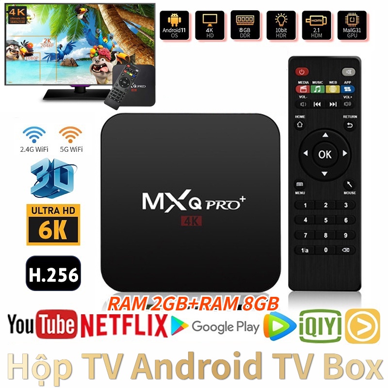 【Luôn Sẵn Hàng giao】Hộp TV Android TV Box Ram 2GB+16GB Smart Tivi Box 4K Wifi 5G Android 11 xem truyền miễn phí, Youtube