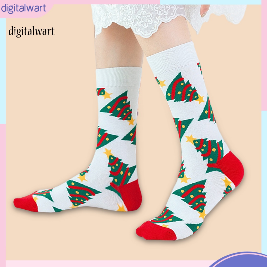Kỹ Thuật Số| 1 Đôi Tất Bắp Chân Bằng Cotton Mềm Co Giãn Thoáng Khí Chống Trượt In Họa Tiết Giáng Sinh