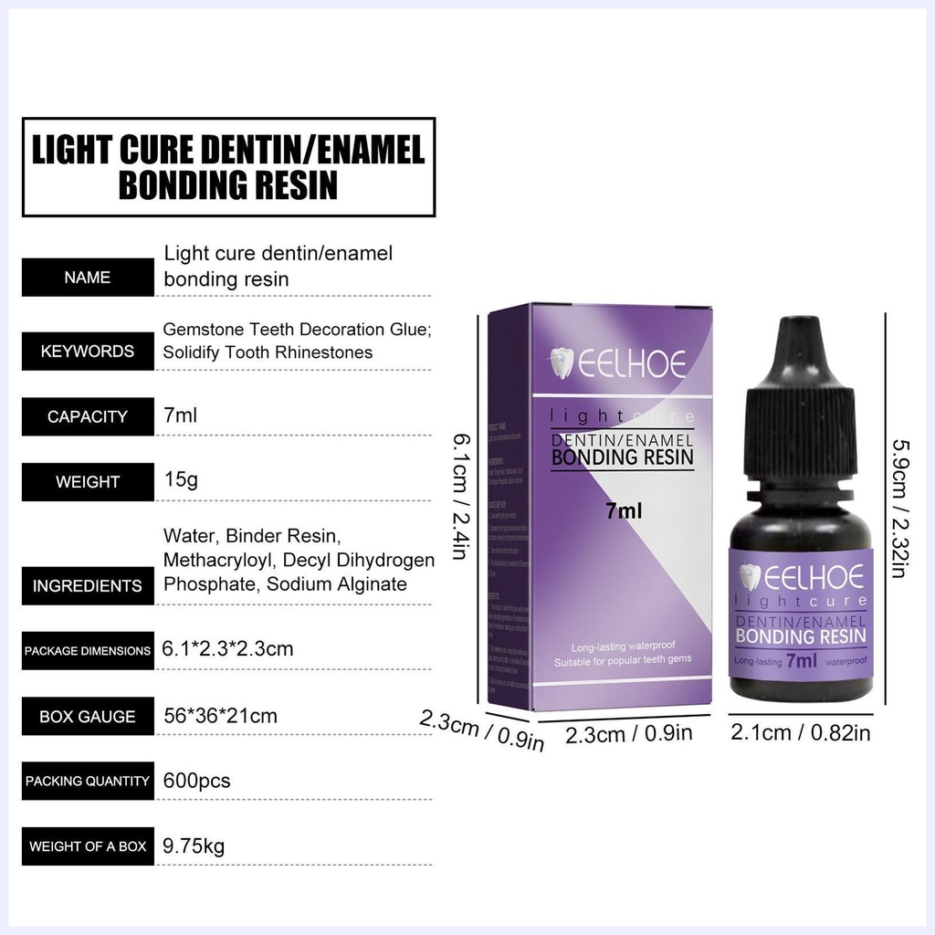 Keo dán răng đá quý Keo trang trí răng đá quý Keo dán răng tự làm chuyên nghiệp 7ml Keo dán trang sức răng đá quý để sử dụng tự làm, làm cứng răng bằng tia cực tím