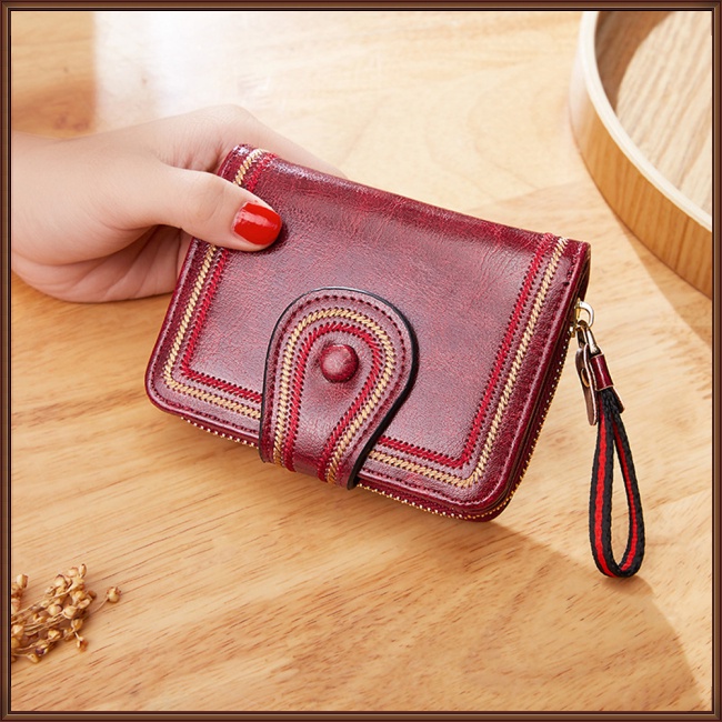 Ví Da Pu Ngắn Đựng Thẻ / Tiền Xu Có Khóa Kéo Thời Trang Cho Nữ Giá Đỡ
