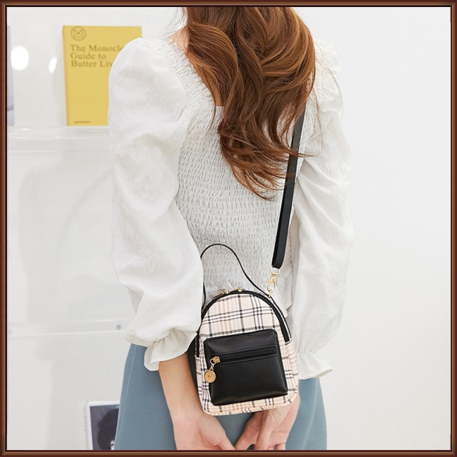 Ba Lô Da Nhân Tạo Mini Họa Tiết Kẻ Sọc Với Tay Cầm Mềm Mại Cho Nữ