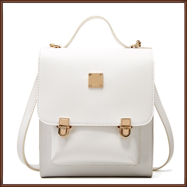 Ba Lô Da Pu Màu Trơn Có Khóa Đa Năng Thiết Kế Đơn Giản Cho Nữ