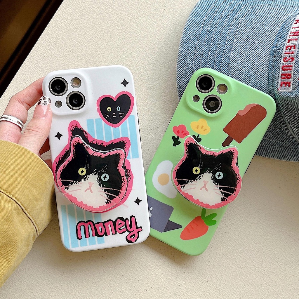 Ốp Điện Thoại TPU Dẻo Họa Tiết Hoạt Hình Chú Mèo Dễ Thương Kèm Giá Đỡ Cho iPhone 14 13 11 12 Pro Max